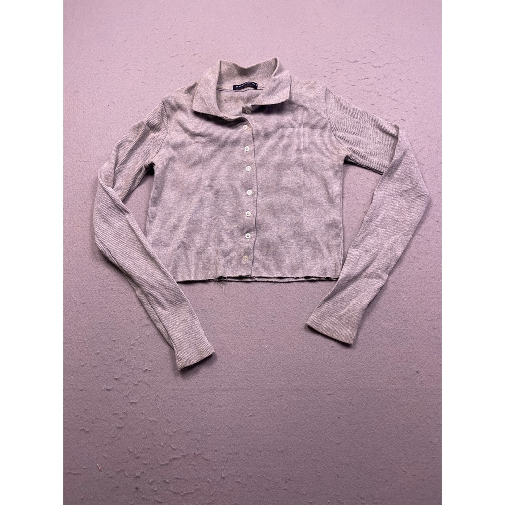 Brandy Melville Shannon Cardigan Ribbed Knit Grey One Size Womens